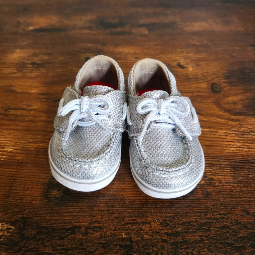 Sperry Baby Girl Silver Sparkle Boat Shoes Size 1 NWOT